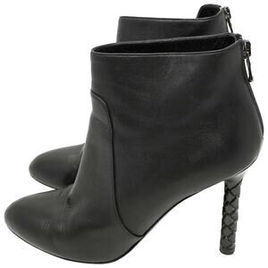 Bottega Veneta Black Leather Braided Heel Ankle Boots 37.5